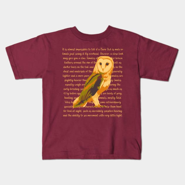 Barn Owl Information Kids T-Shirt by Slightly Unhinged